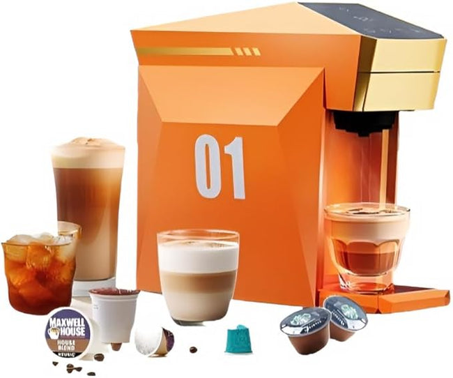 Intelligent Touch Screen Coffee Machine, 1350w Power，19 Bar Pressure,One Touch Start Multi-Flavour Capsule Espresso All-In-One Coffee Maker,Orange Hover Image