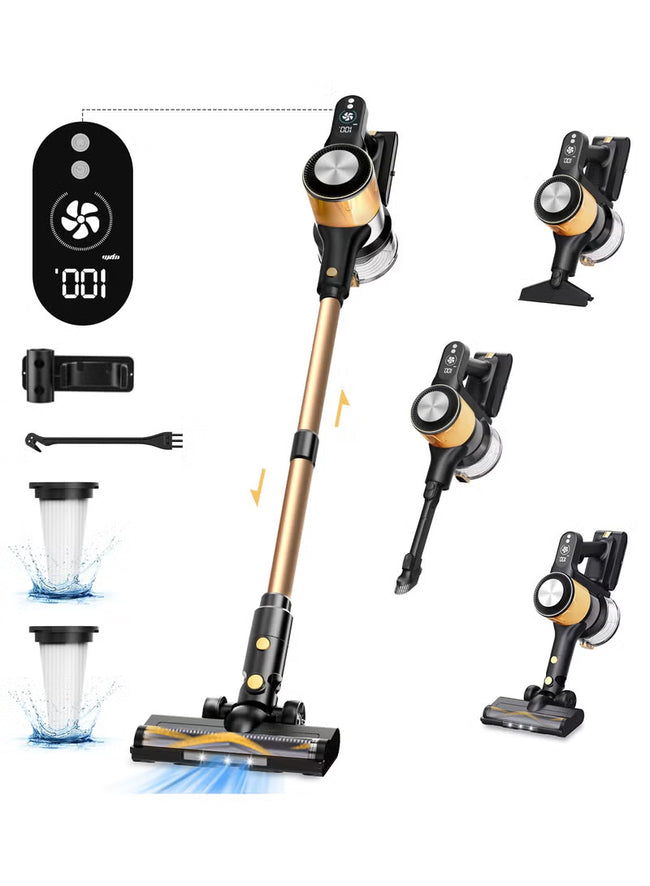 AA40 Cordless Vacuum Cleaner, 25Kpa Powerful Suction Stick Vacuum, 45Mins Runtime Detachable Battery, 3 Power Modes & LED Display, Ideal for Home, Car, Hard Floor, Carpet, Pet Hair, Gold Hover Image