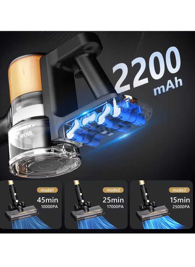 AA40 Cordless Vacuum Cleaner, 25Kpa Powerful Suction Stick Vacuum, 45Mins Runtime Detachable Battery, 3 Power Modes & LED Display, Ideal for Home, Car, Hard Floor, Carpet, Pet Hair, Gold Main Image
